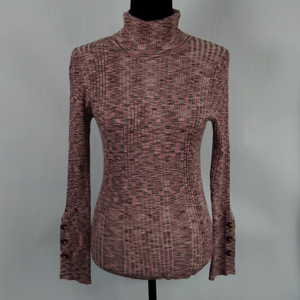 Anthropologie Ribbed Button Cuff Turtleneck